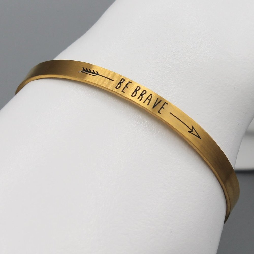 Jewelry bracelet bangle cuff Be Brave thin yellow gold tone minimalist new